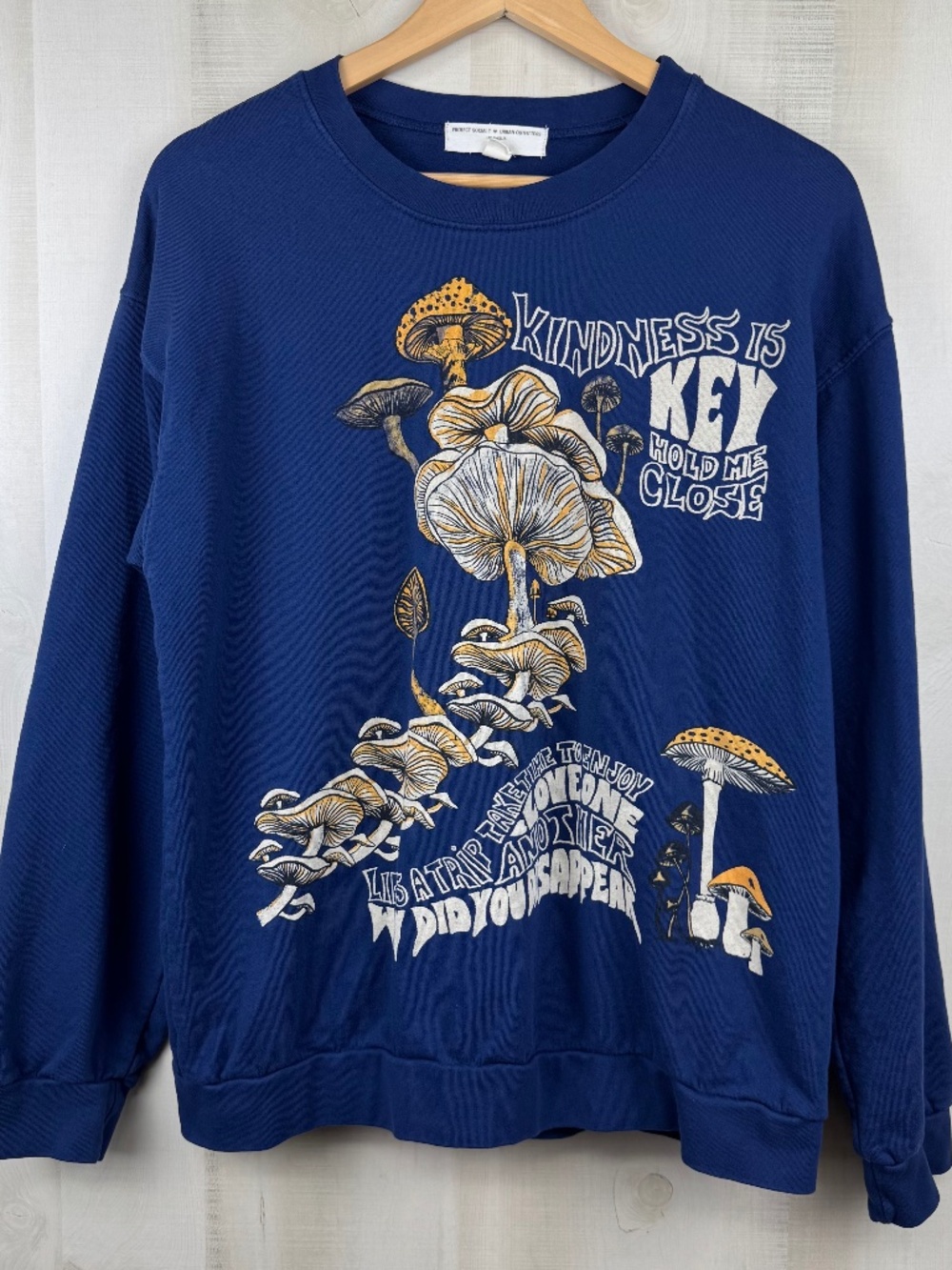 Urban Outfitters Project Social T Womens Blue Crew Neck Sweatshirt Mushrooms S/M